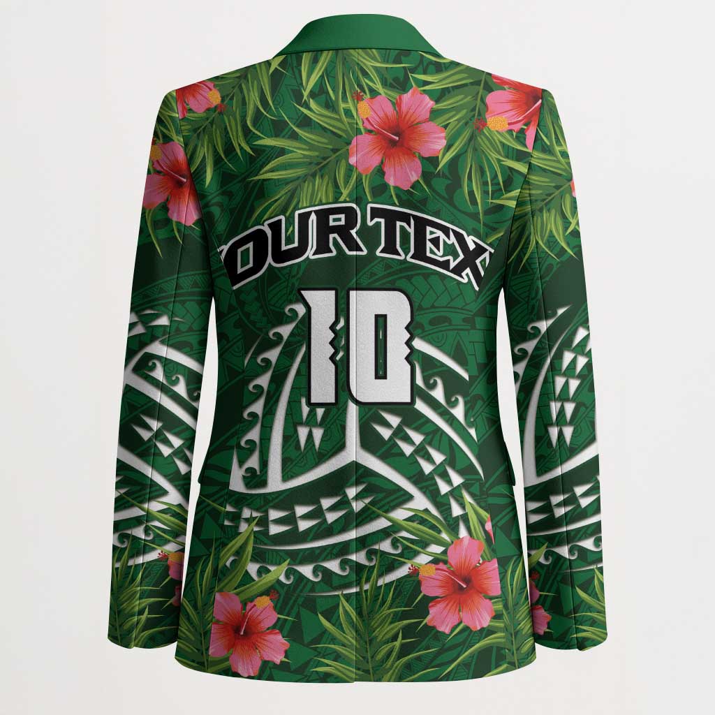 Custom Hawaii Volleyball Blazer Kakau Abstract and Tropical Plants Green Color - Polynesian Pride