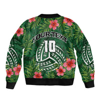 Custom Hawaii Volleyball Bomber Jacket Kakau Abstract and Tropical Plants Green Color - Polynesian Pride