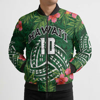 Custom Hawaii Volleyball Bomber Puffer Jacket Kakau Abstract and Tropical Plants Green Color - Polynesian Pride