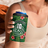 Custom Hawaii Volleyball 4 in 1 Can Cooler Tumbler Kakau Abstract and Tropical Plants Green Color - Polynesian Pride