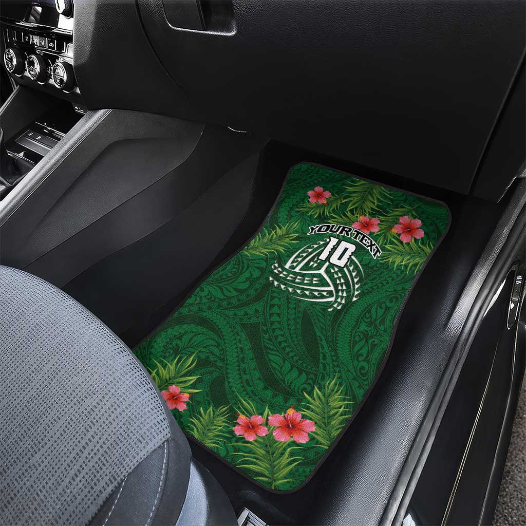 Custom Hawaii Volleyball Car Mats Kakau Abstract and Tropical Plants Green Color - Polynesian Pride