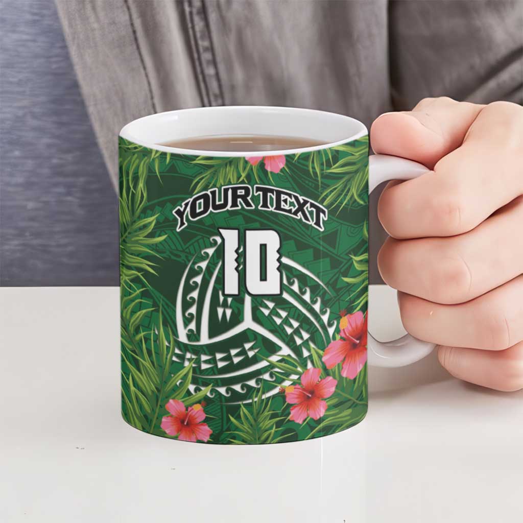 Custom Hawaii Volleyball Ceramic Mug Kakau Abstract and Tropical Plants Green Color - Polynesian Pride
