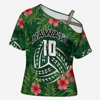 Custom Hawaii Volleyball Cross Shoulder Shirt Kakau Abstract and Tropical Plants Green Color - Polynesian Pride