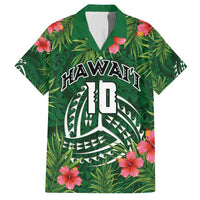Custom Hawaii Volleyball Family Matching Short Sleeve Bodycon Dress and Hawaiian Shirt Kakau Abstract and Tropical Plants Green Color - Polynesian Pride