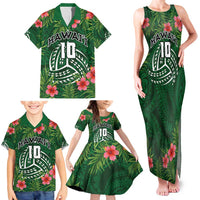 Custom Hawaii Volleyball Family Matching Tank Maxi Dress and Hawaiian Shirt Kakau Abstract and Tropical Plants Green Color - Polynesian Pride