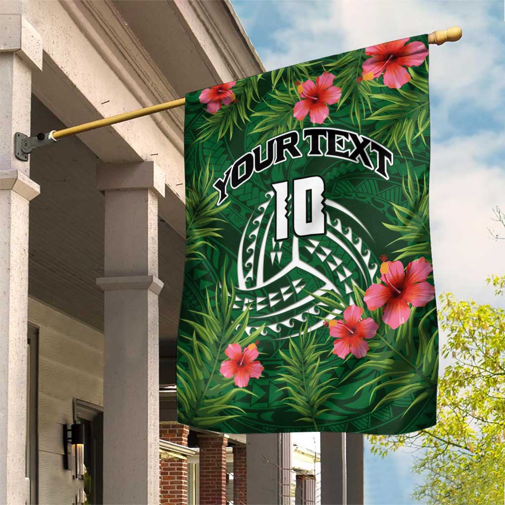 Custom Hawaii Volleyball Garden Flag Kakau Abstract and Tropical Plants Green Color - Polynesian Pride