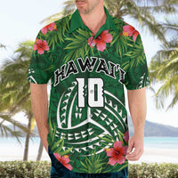 Custom Hawaii Volleyball Hawaiian Shirt Kakau Abstract and Tropical Plants Green Color - Polynesian Pride