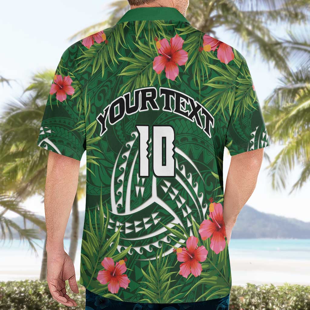 Custom Hawaii Volleyball Hawaiian Shirt Kakau Abstract and Tropical Plants Green Color - Polynesian Pride