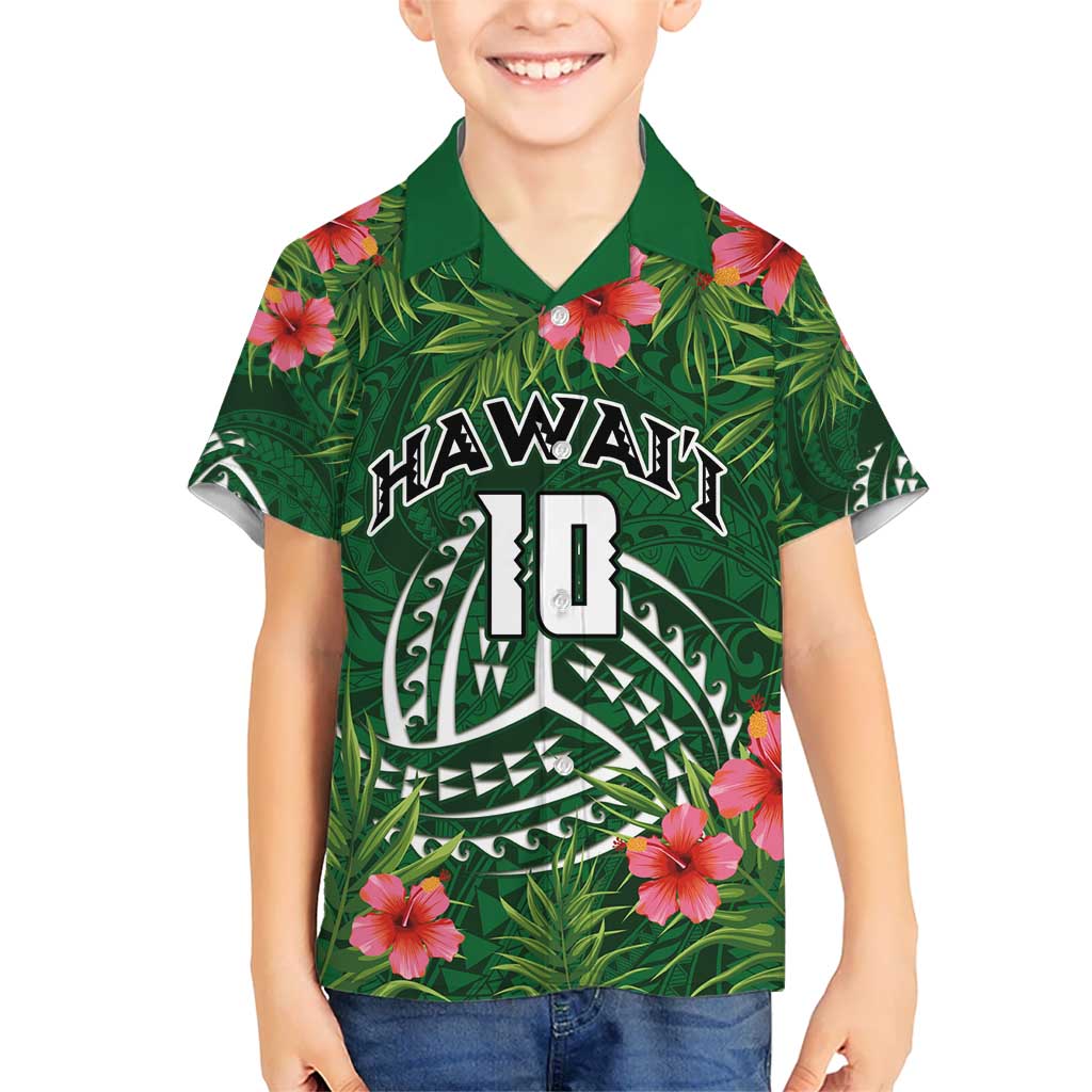 Custom Hawaii Volleyball Hawaiian Shirt Kakau Abstract and Tropical Plants Green Color - Polynesian Pride