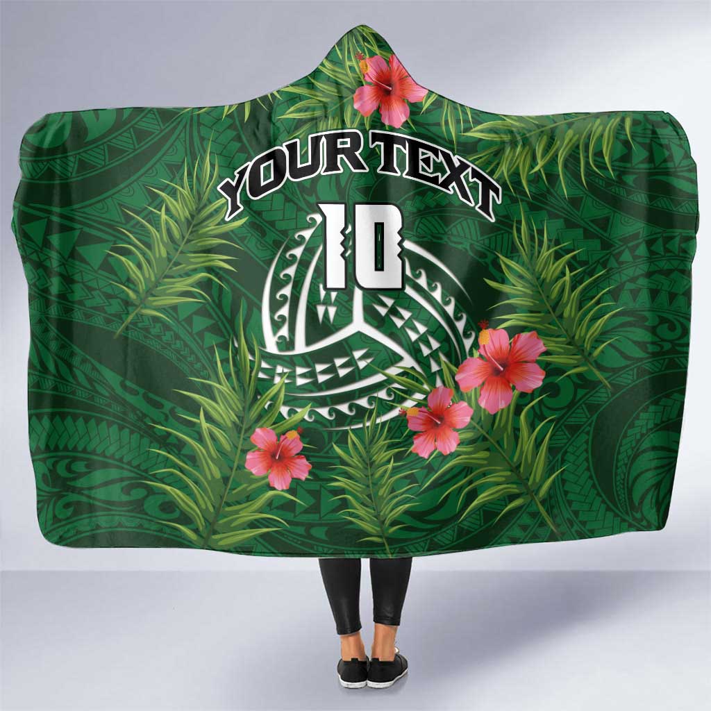 Custom Hawaii Volleyball Hooded Blanket Kakau Abstract and Tropical Plants Green Color - Polynesian Pride