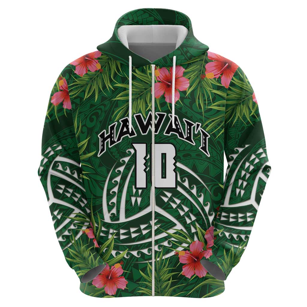 Custom Hawaii Volleyball Hoodie Kakau Abstract and Tropical Plants Green Color - Polynesian Pride