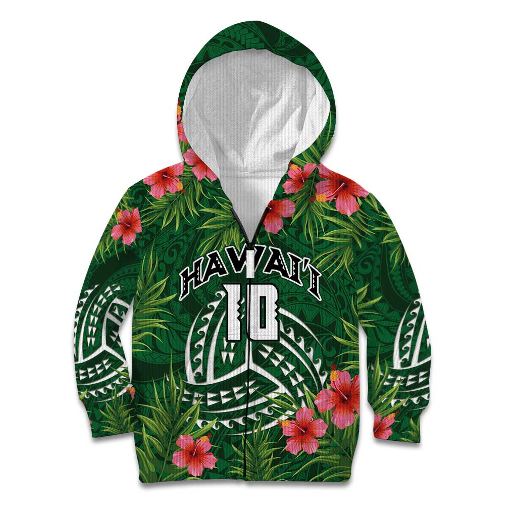 Custom Hawaii Volleyball Kid Hoodie Kakau Abstract and Tropical Plants Green Color - Polynesian Pride