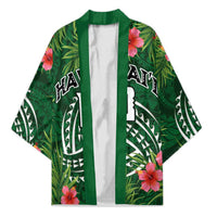 Custom Hawaii Volleyball Kimono Kakau Abstract and Tropical Plants Green Color - Polynesian Pride