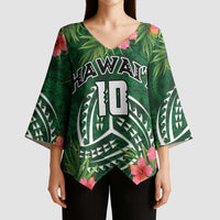 Custom Hawaii Volleyball Kimono Sleeve Blouse Kakau Abstract and Tropical Plants Green Color - Polynesian Pride