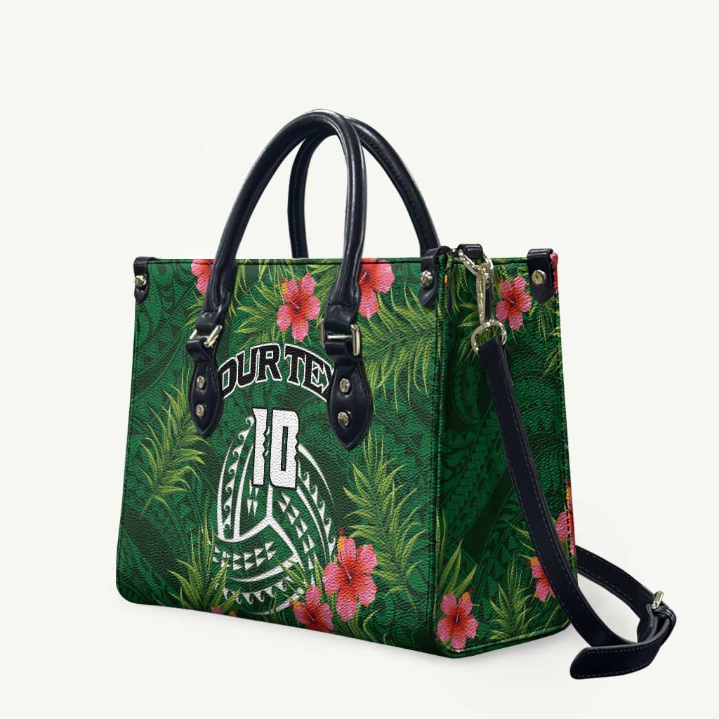 Custom Hawaii Volleyball Leather Bag Kakau Abstract and Tropical Plants Green Color - Polynesian Pride