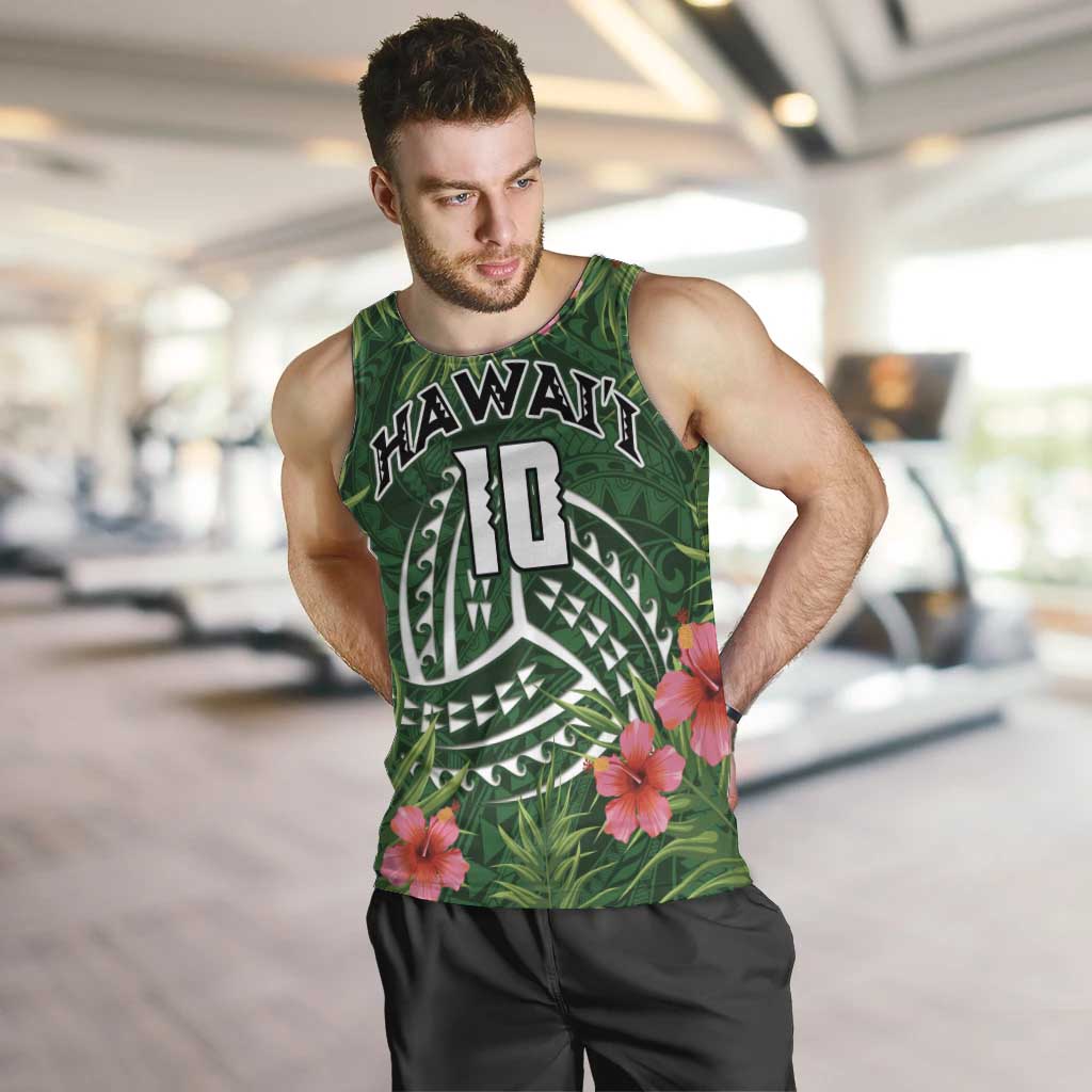 Custom Hawaii Volleyball Men Tank Top Kakau Abstract and Tropical Plants Green Color - Polynesian Pride