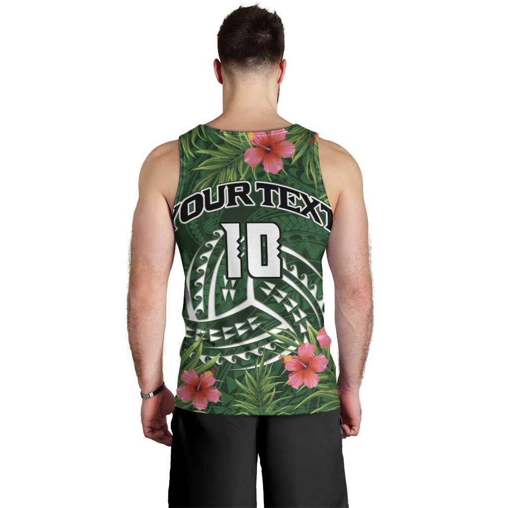 Custom Hawaii Volleyball Men Tank Top Kakau Abstract and Tropical Plants Green Color - Polynesian Pride