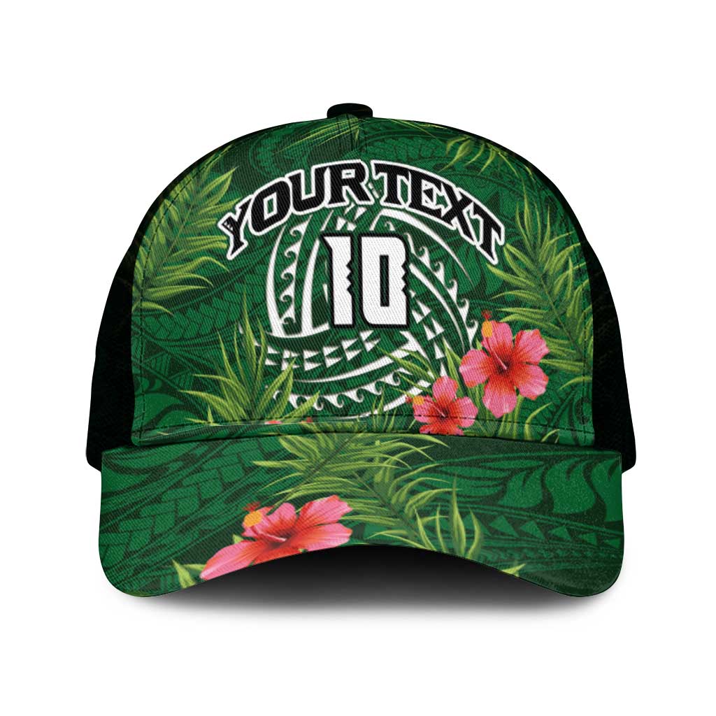 Custom Hawaii Volleyball Mesh Trucker Cap Kakau Abstract and Tropical Plants Green Color - Polynesian Pride