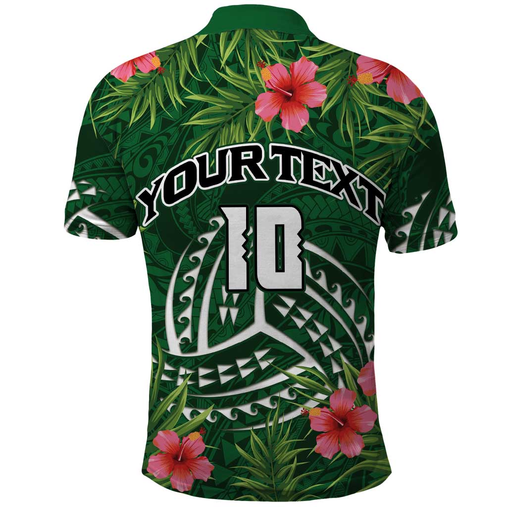 Custom Hawaii Volleyball Polo Shirt Kakau Abstract and Tropical Plants Green Color - Polynesian Pride