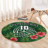 Custom Hawaii Volleyball Round Carpet Kakau Abstract and Tropical Plants Green Color - Polynesian Pride
