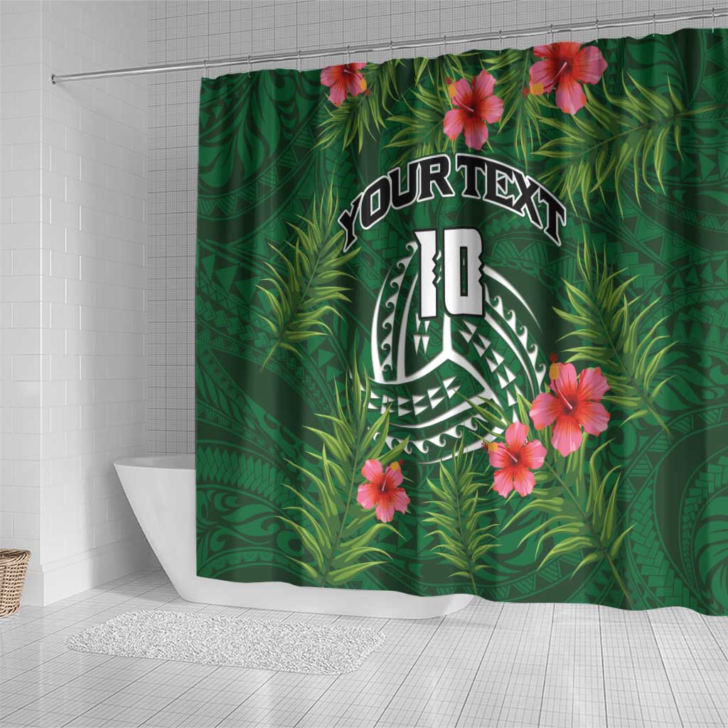 Custom Hawaii Volleyball Shower Curtain Kakau Abstract and Tropical Plants Green Color - Polynesian Pride