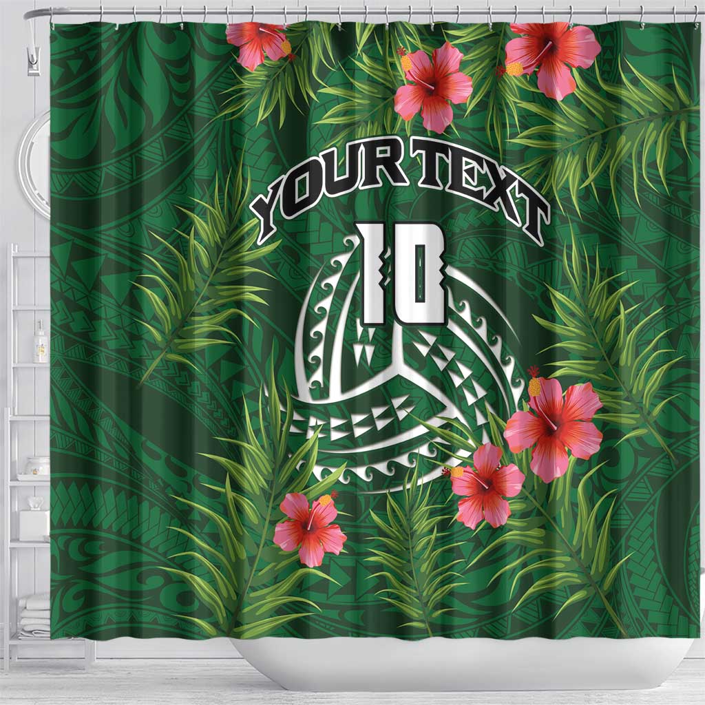 Custom Hawaii Volleyball Shower Curtain Kakau Abstract and Tropical Plants Green Color - Polynesian Pride