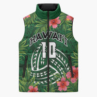 Custom Hawaii Volleyball Sleeveless Puffer Jacket Kakau Abstract and Tropical Plants Green Color - Polynesian Pride