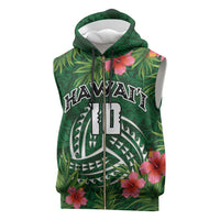 Custom Hawaii Volleyball Sleeveless Zip Hoodie Kakau Abstract and Tropical Plants Green Color - Polynesian Pride