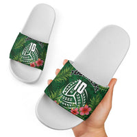 Custom Hawaii Volleyball Slide Sandals Kakau Abstract and Tropical Plants Green Color - Polynesian Pride