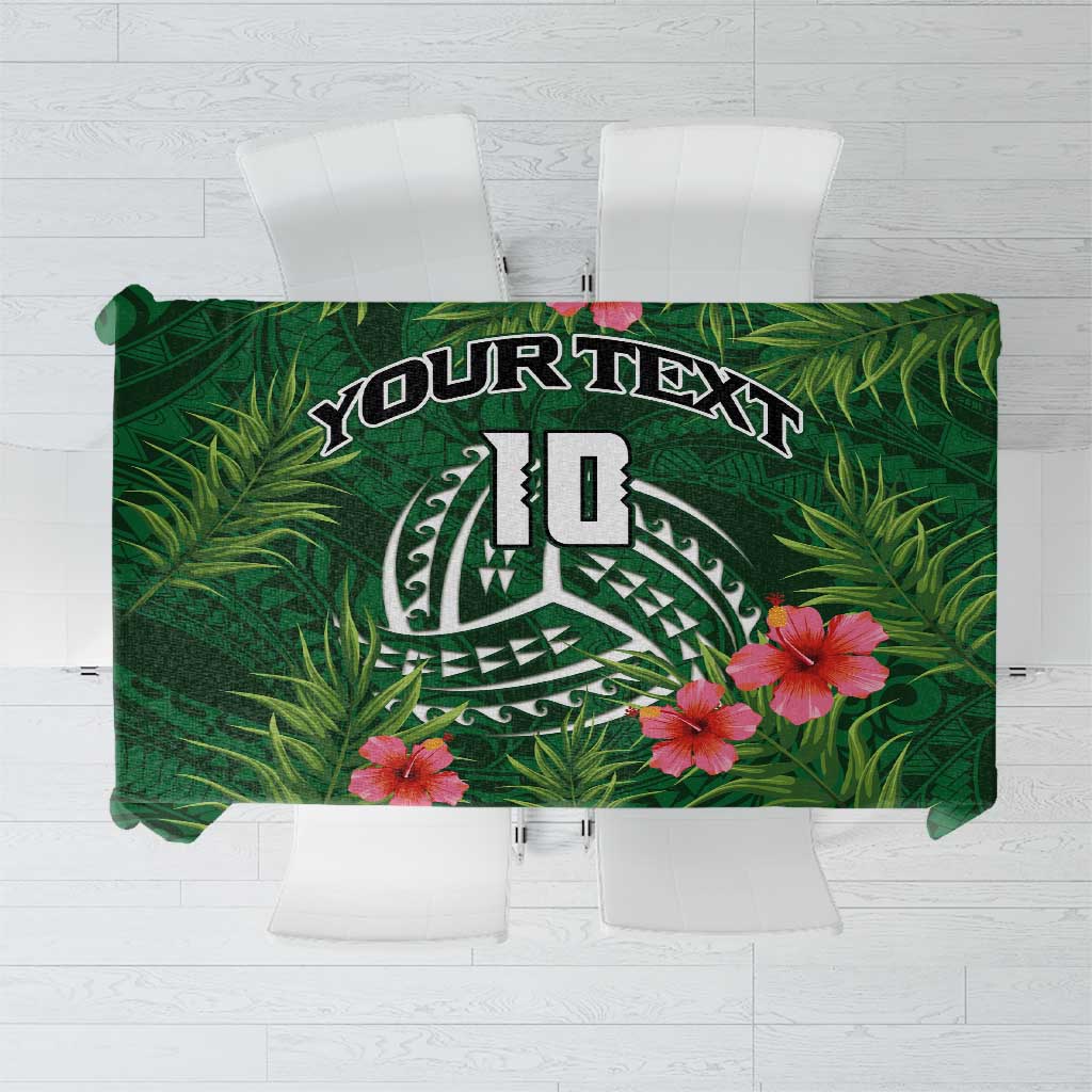 Custom Hawaii Volleyball Tablecloth Kakau Abstract and Tropical Plants Green Color - Polynesian Pride