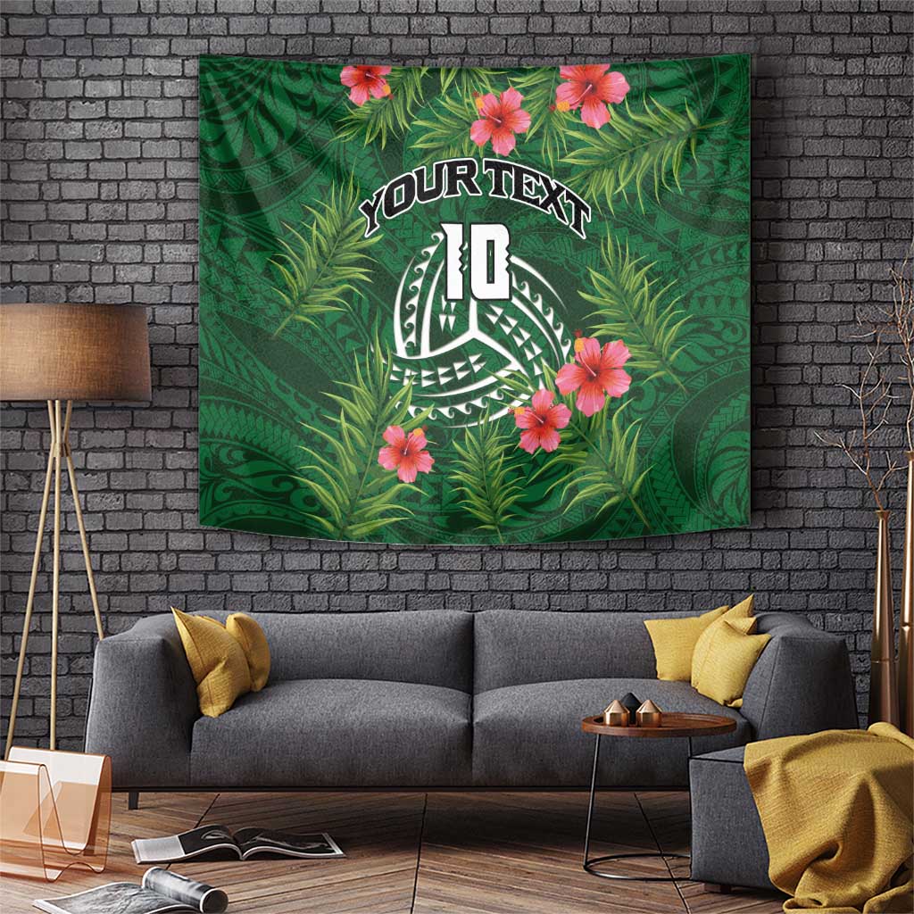 Custom Hawaii Volleyball Tapestry Kakau Abstract and Tropical Plants Green Color - Polynesian Pride