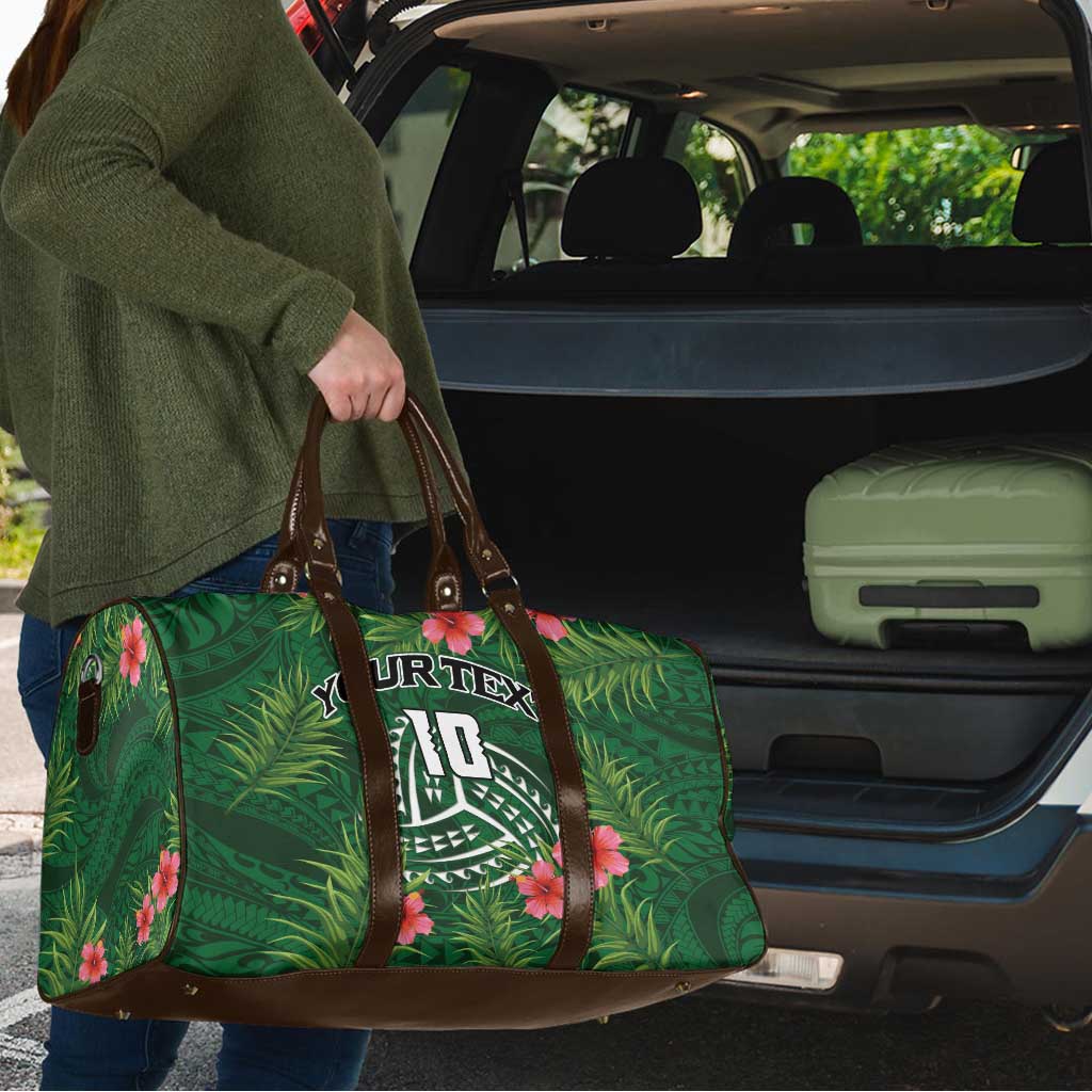 Custom Hawaii Volleyball Travel Bag Kakau Abstract and Tropical Plants Green Color - Polynesian Pride