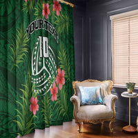 Custom Hawaii Volleyball Window Curtain Kakau Abstract and Tropical Plants Green Color - Polynesian Pride