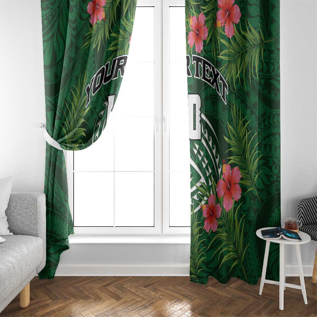 Custom Hawaii Volleyball Window Curtain Kakau Abstract and Tropical Plants Green Color - Polynesian Pride