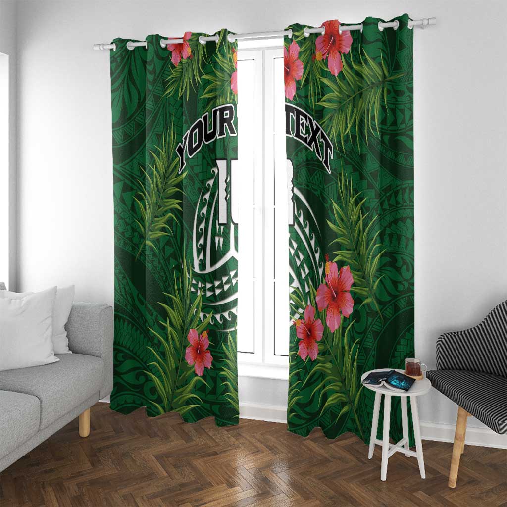 Custom Hawaii Volleyball Window Curtain Kakau Abstract and Tropical Plants Green Color - Polynesian Pride