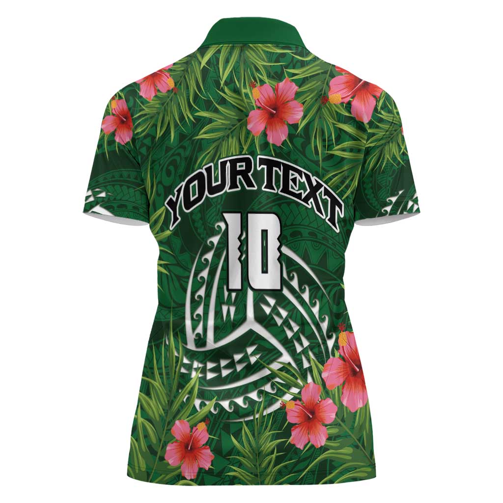 Custom Hawaii Volleyball Women Polo Shirt Kakau Abstract and Tropical Plants Green Color - Polynesian Pride