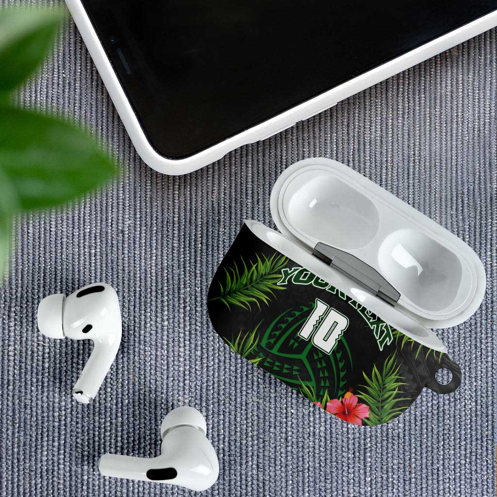 Custom Hawaii Volleyball AirPods Case Kakau Abstract and Tropical Plants Black Color - Polynesian Pride