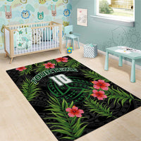 Custom Hawaii Volleyball Area Rug Kakau Abstract and Tropical Plants Black Color - Polynesian Pride