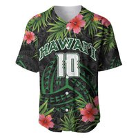 Custom Hawaii Volleyball Baseball Jersey Kakau Abstract and Tropical Plants Black Color - Polynesian Pride