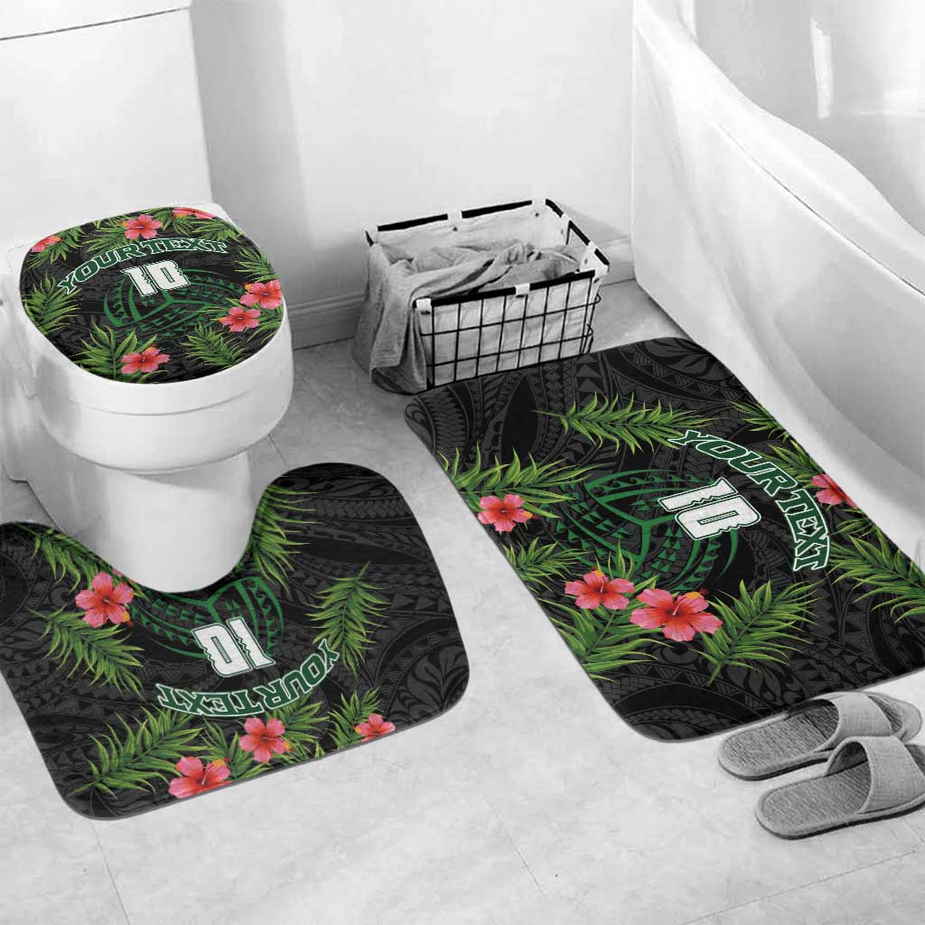 Custom Hawaii Volleyball Bathroom Set Kakau Abstract and Tropical Plants Black Color - Polynesian Pride