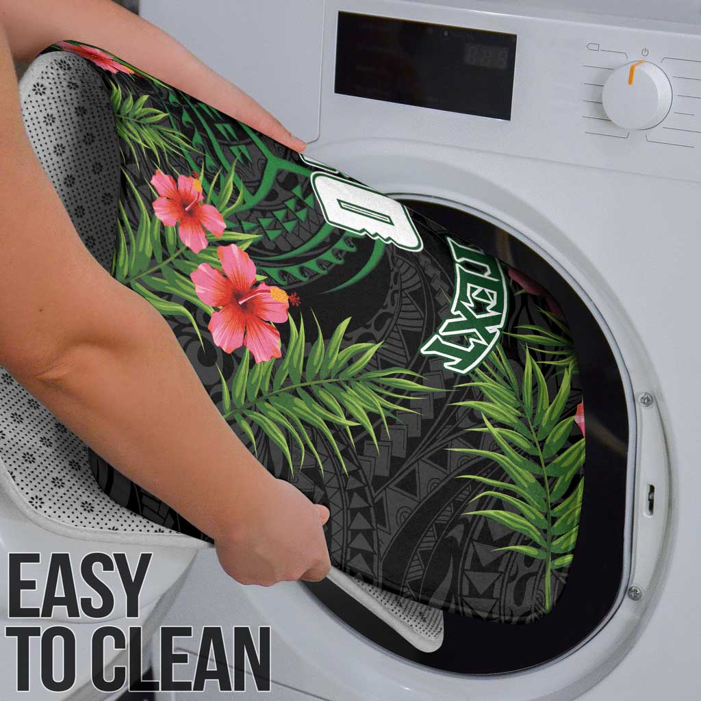 Custom Hawaii Volleyball Bathroom Set Kakau Abstract and Tropical Plants Black Color - Polynesian Pride