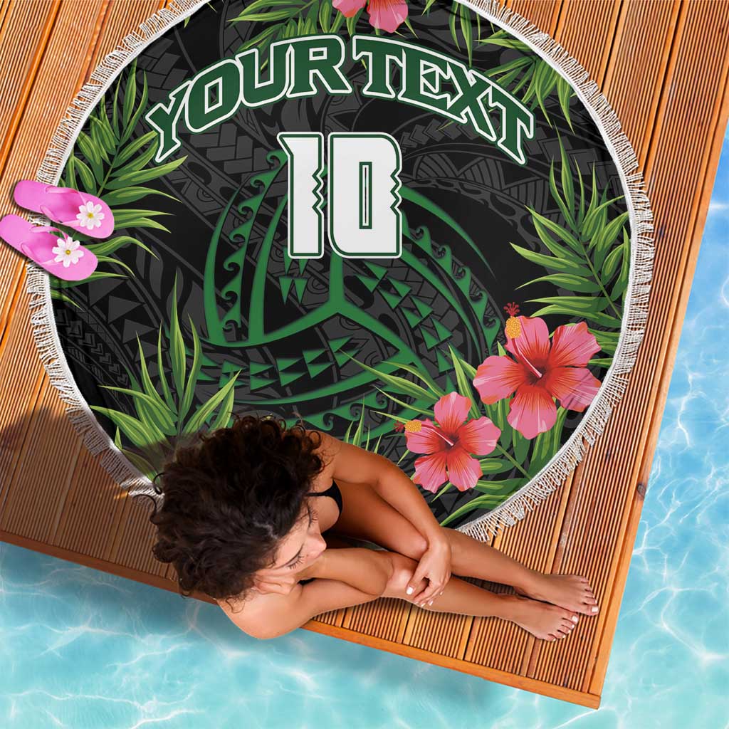 Custom Hawaii Volleyball Beach Blanket Kakau Abstract and Tropical Plants Black Color - Polynesian Pride