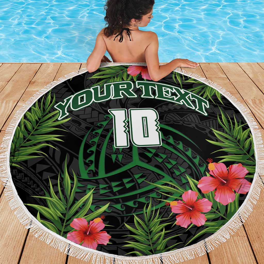 Custom Hawaii Volleyball Beach Blanket Kakau Abstract and Tropical Plants Black Color - Polynesian Pride