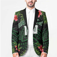 Custom Hawaii Volleyball Blazer Kakau Abstract and Tropical Plants Black Color - Polynesian Pride