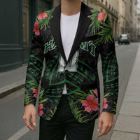Custom Hawaii Volleyball Blazer Kakau Abstract and Tropical Plants Black Color - Polynesian Pride