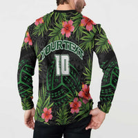 Custom Hawaii Volleyball Button Sweatshirt Kakau Abstract and Tropical Plants Black Color - Polynesian Pride