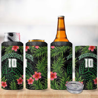 Custom Hawaii Volleyball 4 in 1 Can Cooler Tumbler Kakau Abstract and Tropical Plants Black Color - Polynesian Pride