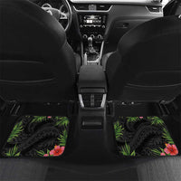 Custom Hawaii Volleyball Car Mats Kakau Abstract and Tropical Plants Black Color - Polynesian Pride