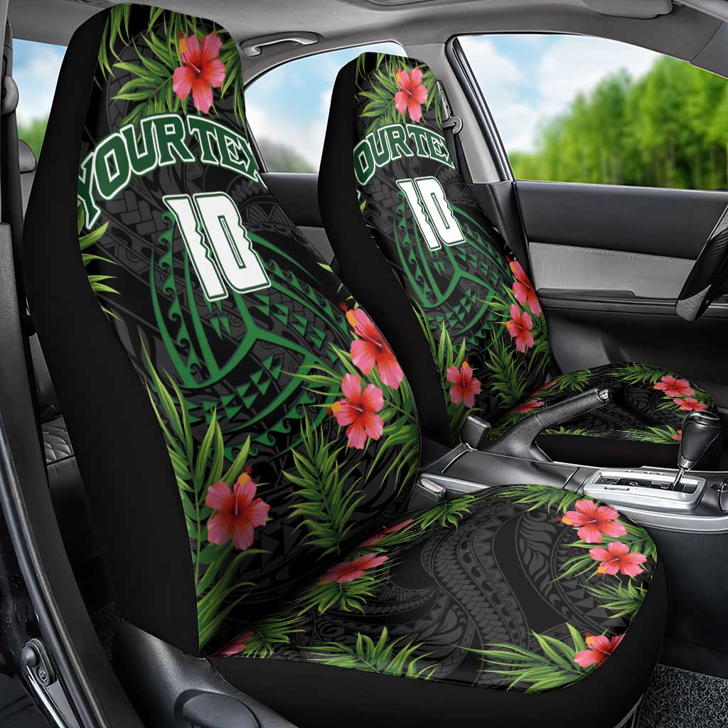 Custom Hawaii Volleyball Car Seat Cover Kakau Abstract and Tropical Plants Black Color - Polynesian Pride