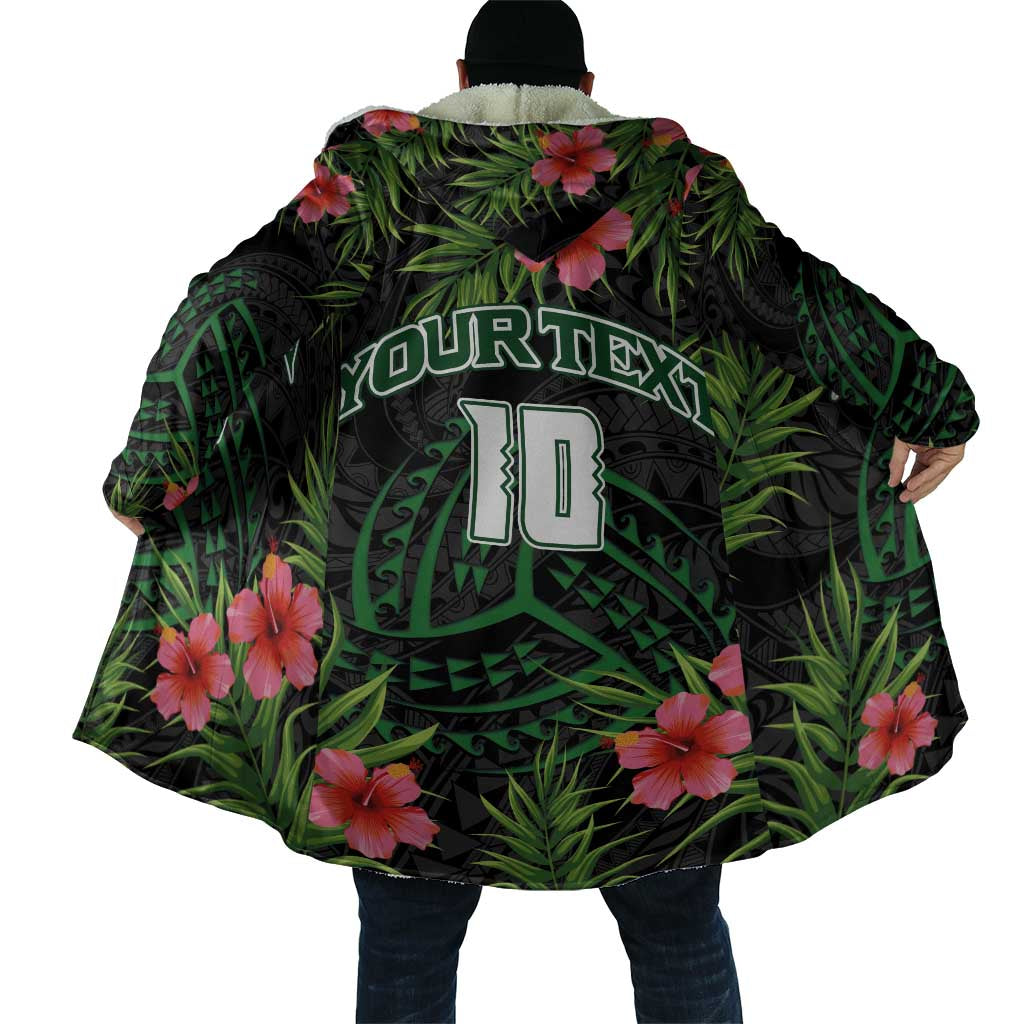 Custom Hawaii Volleyball Cloak Kakau Abstract and Tropical Plants Black Color - Polynesian Pride